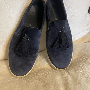Donald Pliner Sallie-KS Navy Suede Slip On Sneaker w/ Tassels Preowned Sz. 8.5